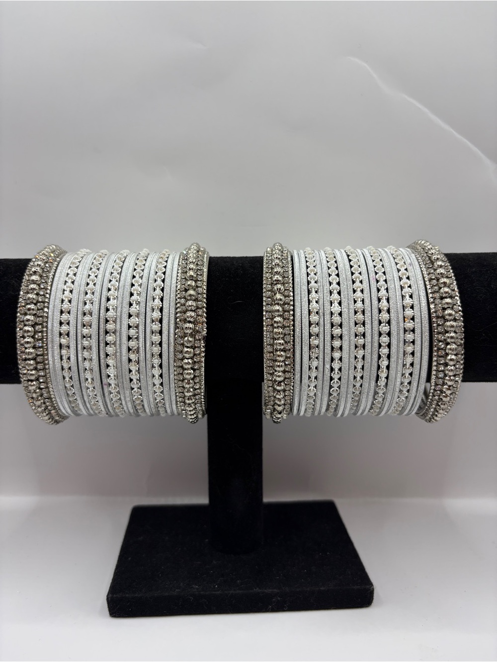 Y2K Kundan Desi Silver Bangle Set - Both Hands